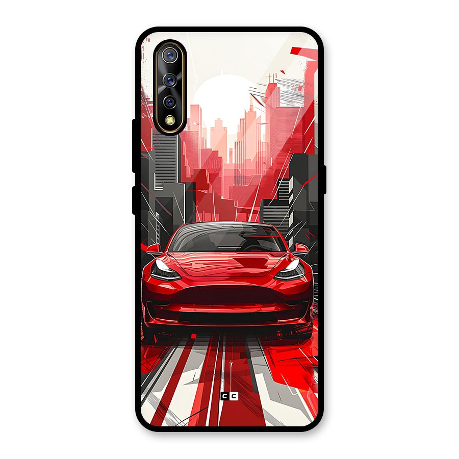 Red And Black Car Glass Back Case for Vivo S1