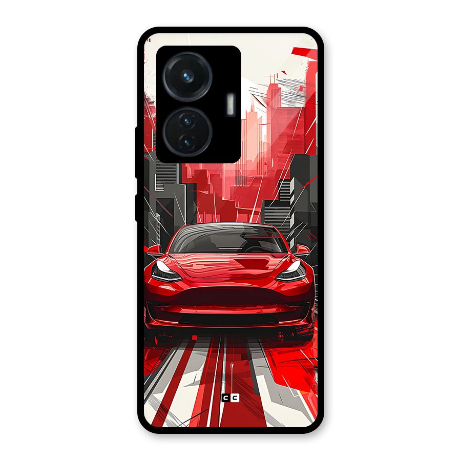 Red And Black Car Glass Back Case for Vivo T1 44W