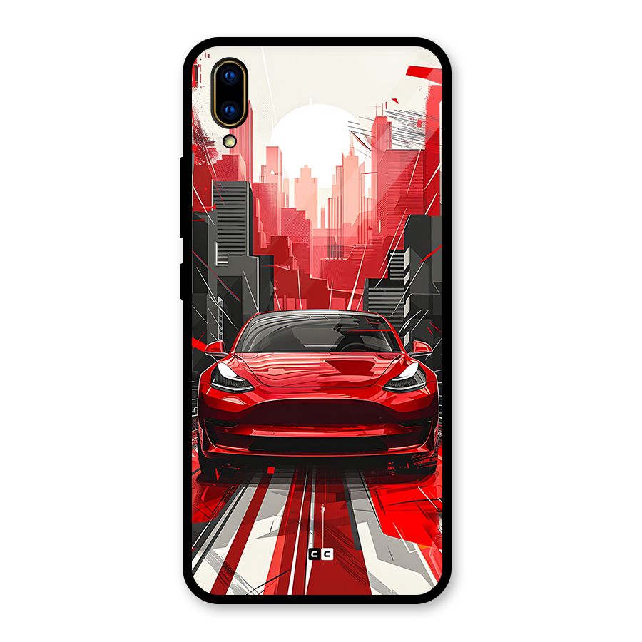 Red And Black Car Glass Back Case for Vivo V11 Pro