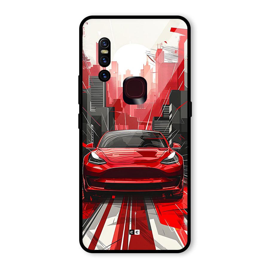 Red And Black Car Glass Back Case for Vivo V15
