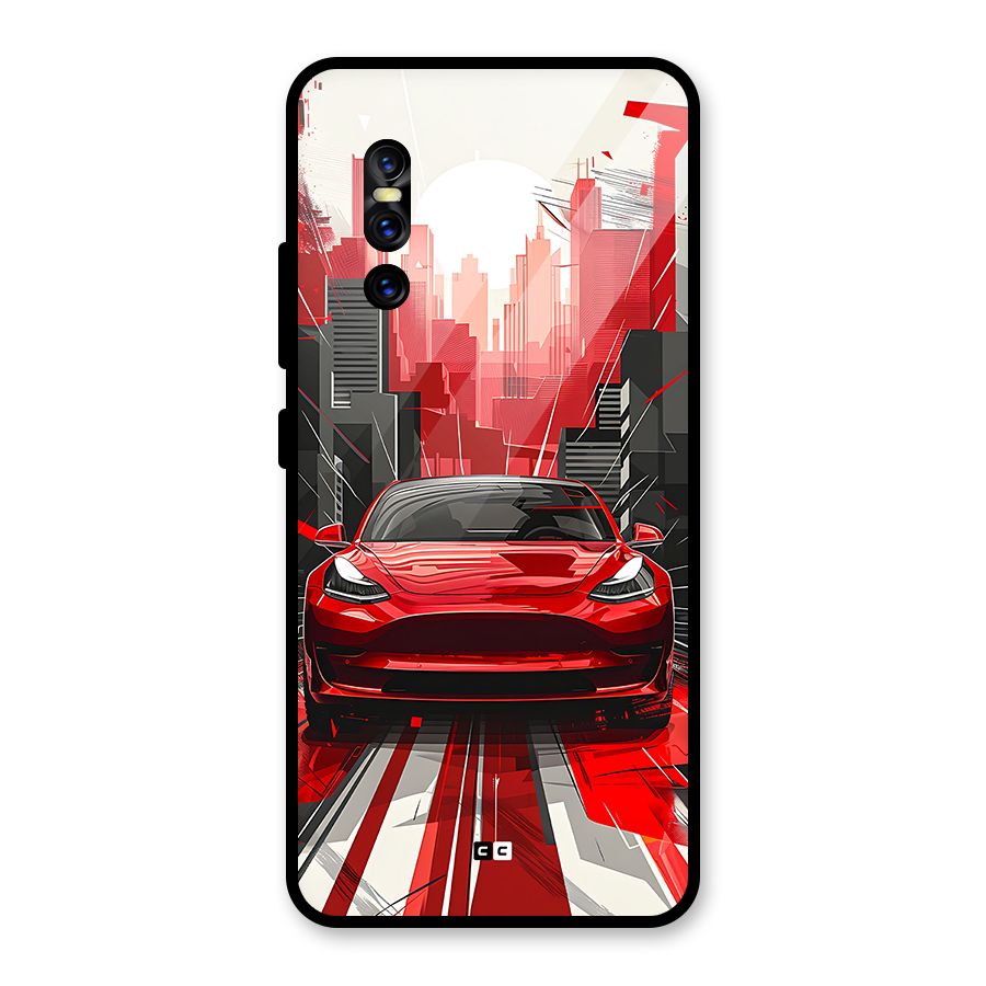 Red And Black Car Glass Back Case for Vivo V15 Pro
