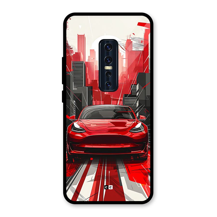 Red And Black Car Glass Back Case for Vivo V17 Pro