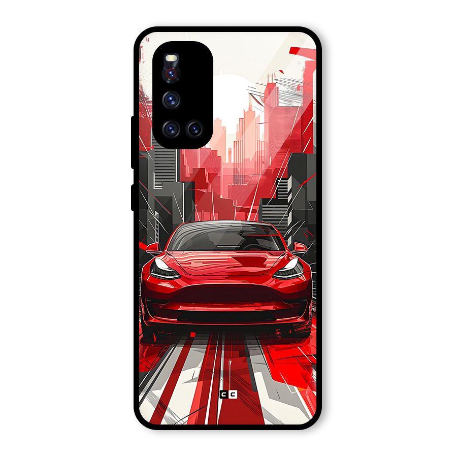 Red And Black Car Glass Back Case for Vivo V19