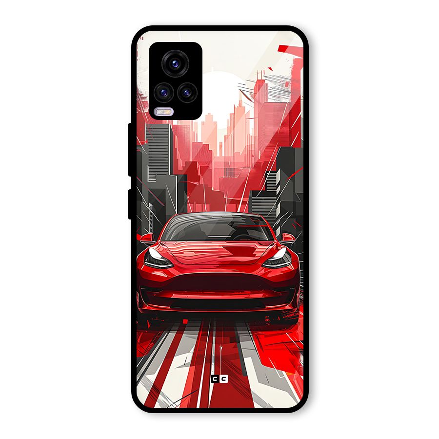 Red And Black Car Glass Back Case for Vivo V20