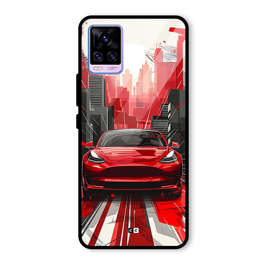 Red And Black Car Glass Back Case for Vivo V20 Pro