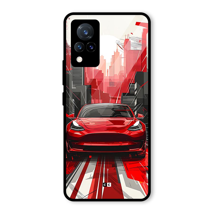 Red And Black Car Glass Back Case for Vivo V21 5G