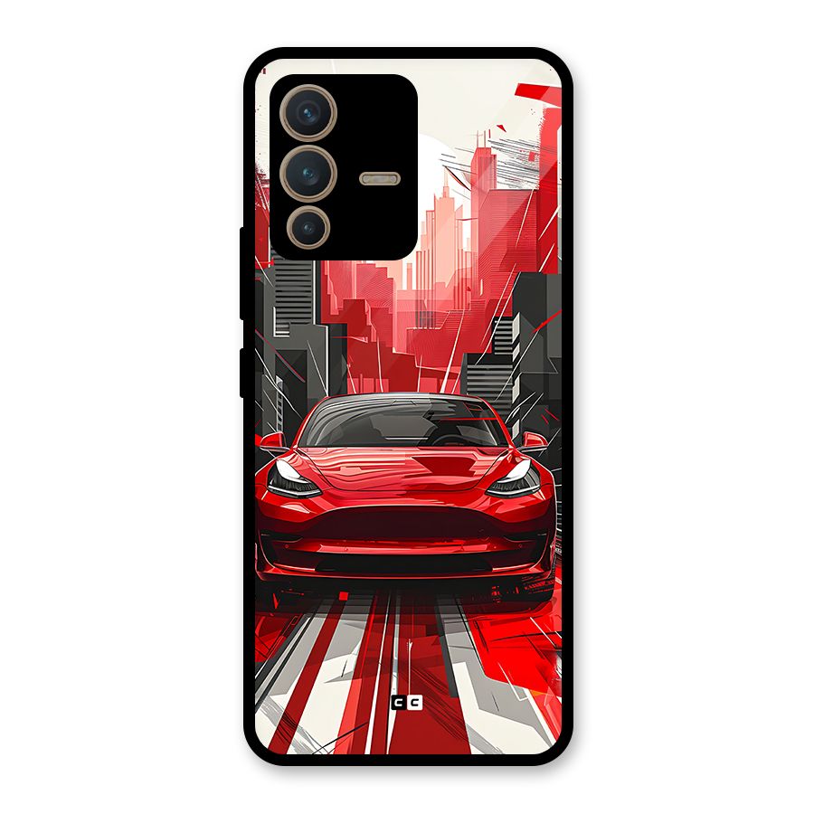 Red And Black Car Glass Back Case for Vivo V23 5G