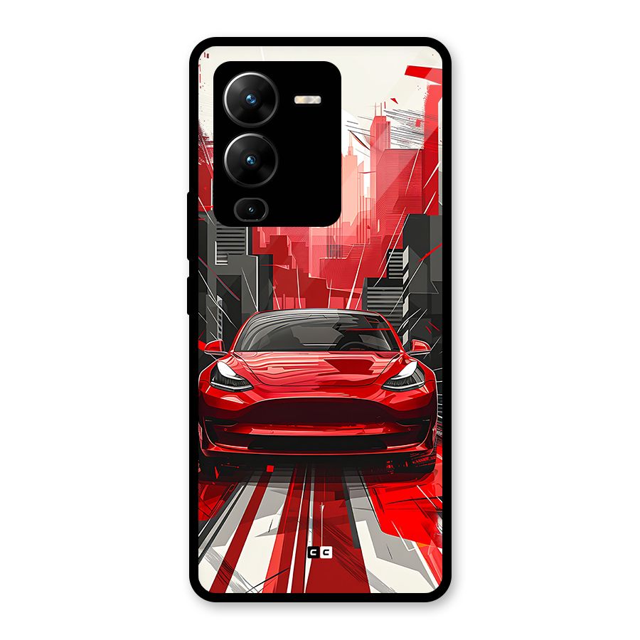 Red And Black Car Glass Back Case for Vivo V25 Pro