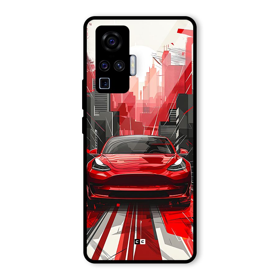 Red And Black Car Glass Back Case for Vivo X50 Pro