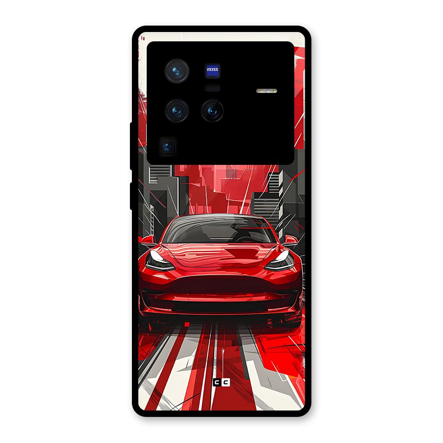 Red And Black Car Glass Back Case for Vivo X80 Pro