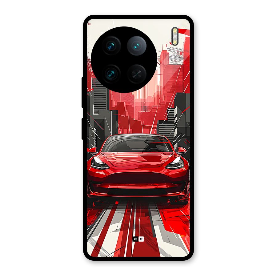 Red And Black Car Glass Back Case for Vivo X90 Pro