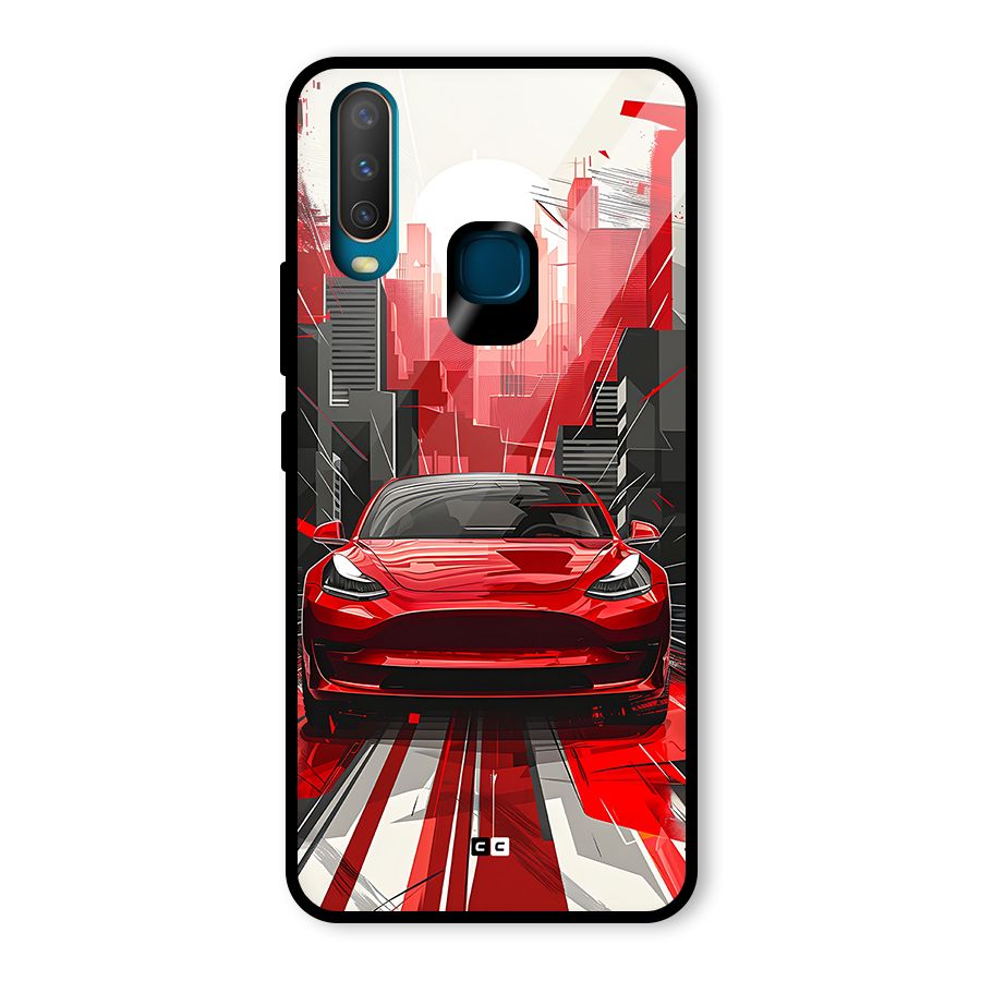 Red And Black Car Glass Back Case for Vivo Y12