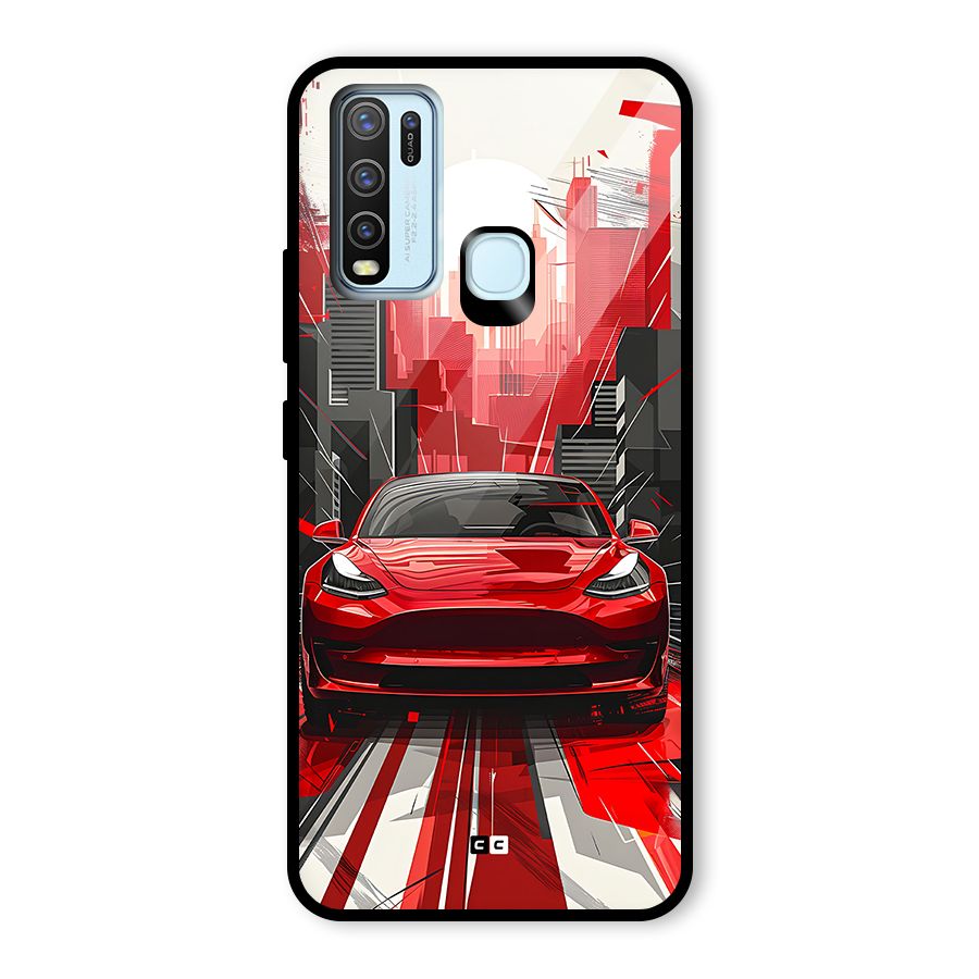 Red And Black Car Glass Back Case for Vivo Y30