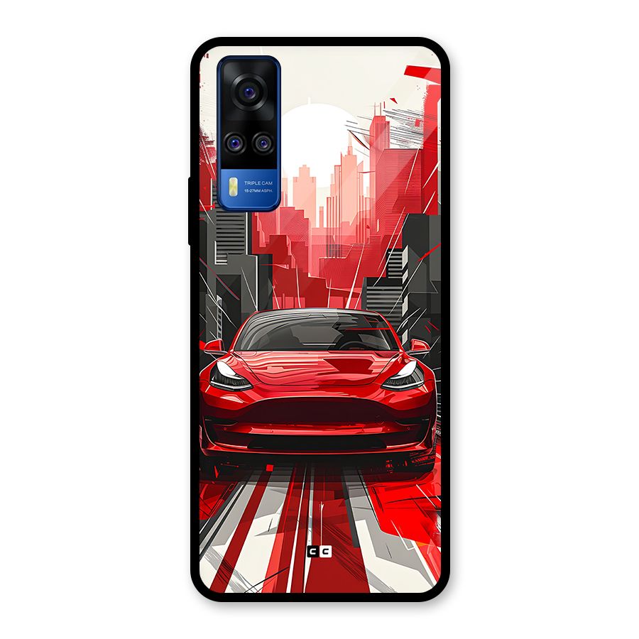Red And Black Car Glass Back Case for Vivo Y31