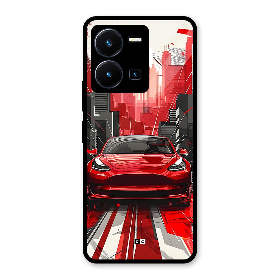 Red And Black Car Glass Back Case for Vivo Y35
