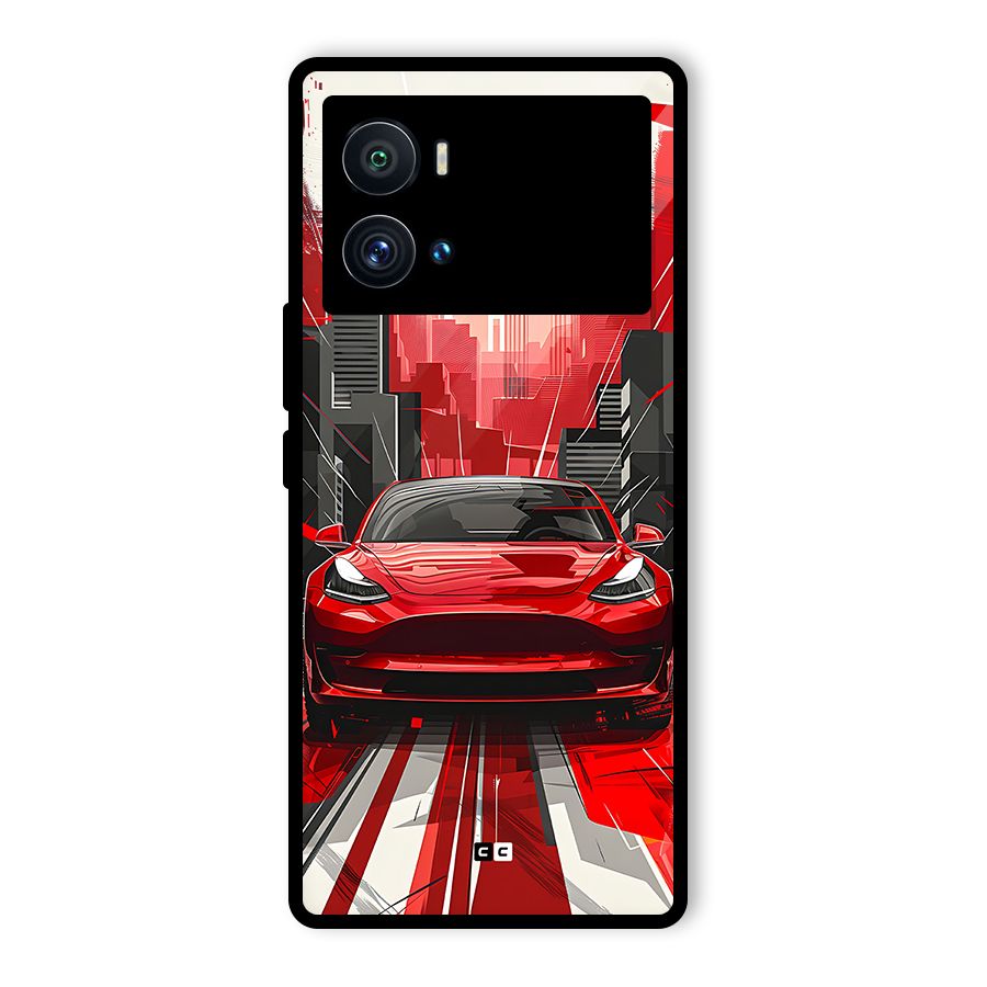 Red And Black Car Glass Back Case for Vivo iQOO 9 Pro