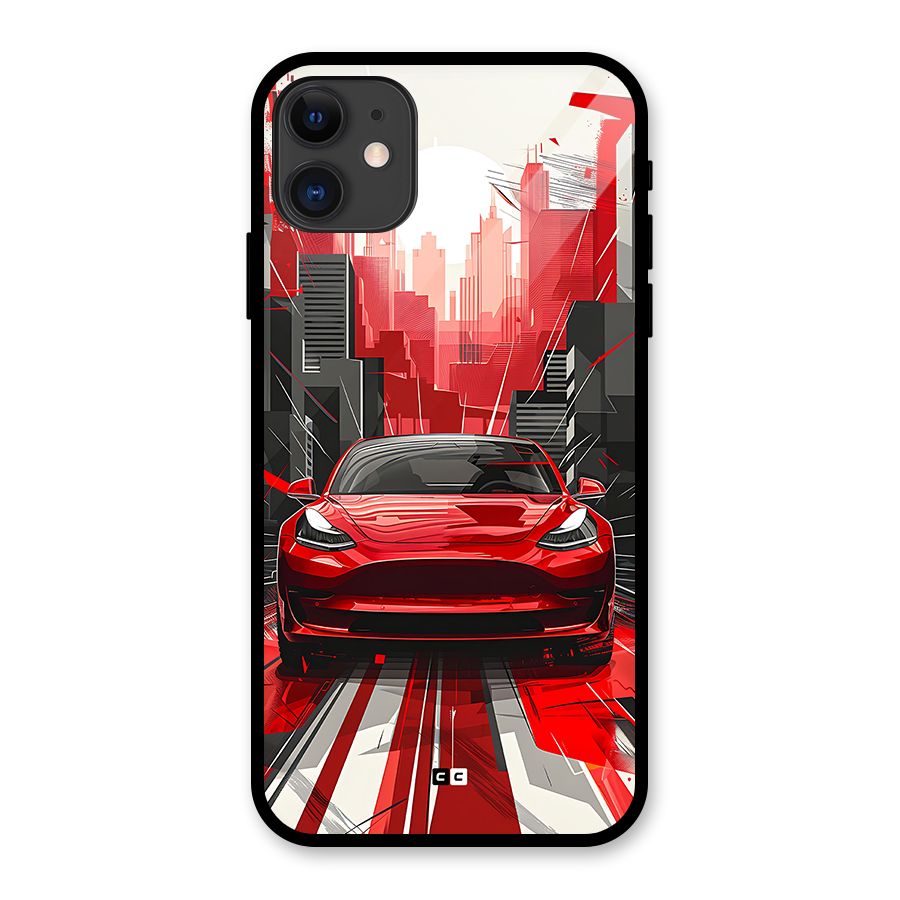Red And Black Car Glass Back Case for iPhone 11
