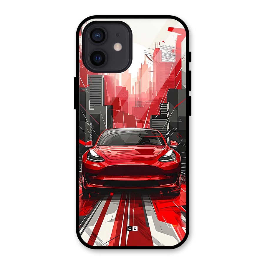 Red And Black Car Glass Back Case for iPhone 12