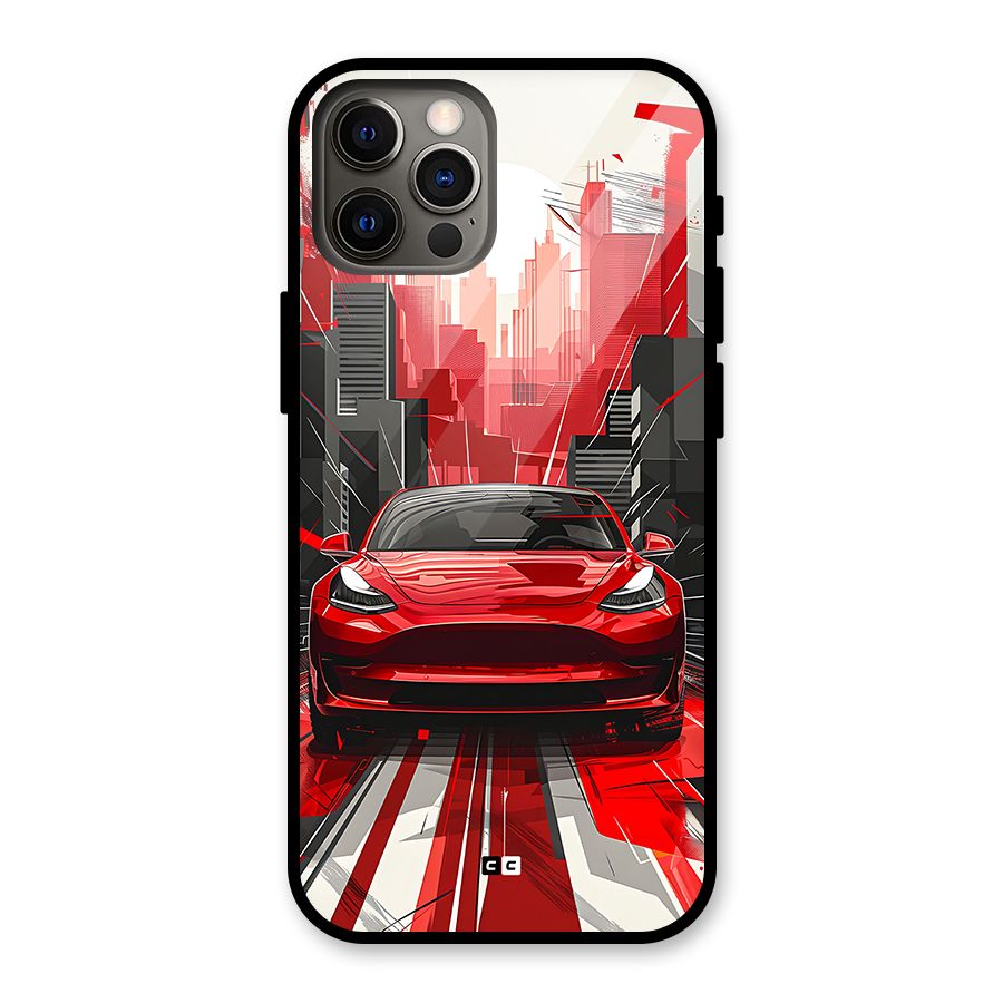 Red And Black Car Glass Back Case for iPhone 12 Pro
