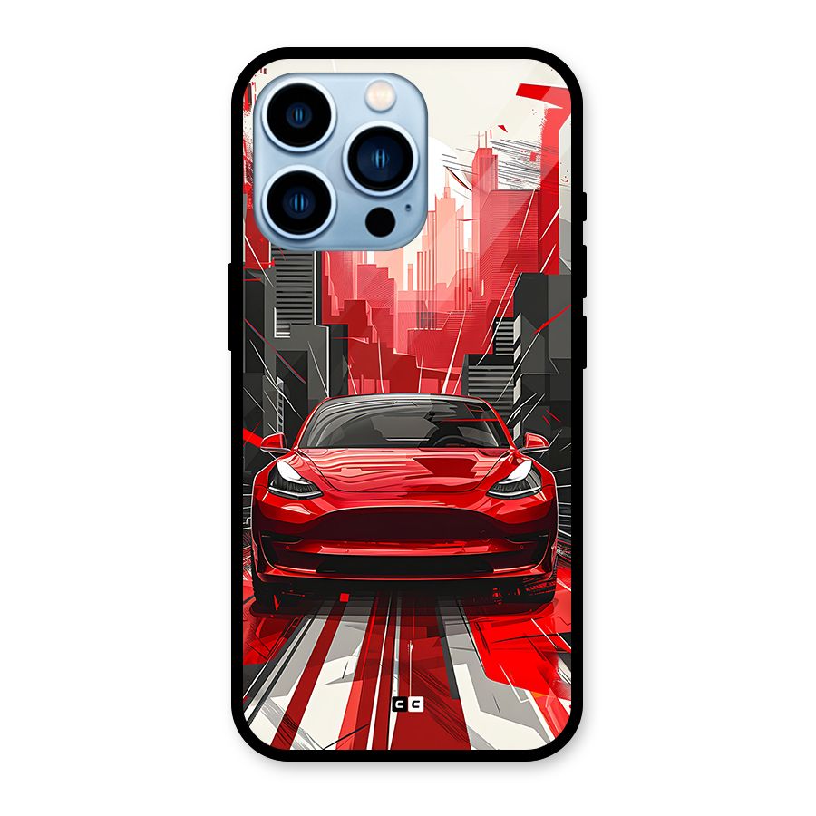 Red And Black Car Glass Back Case for iPhone 13 Pro