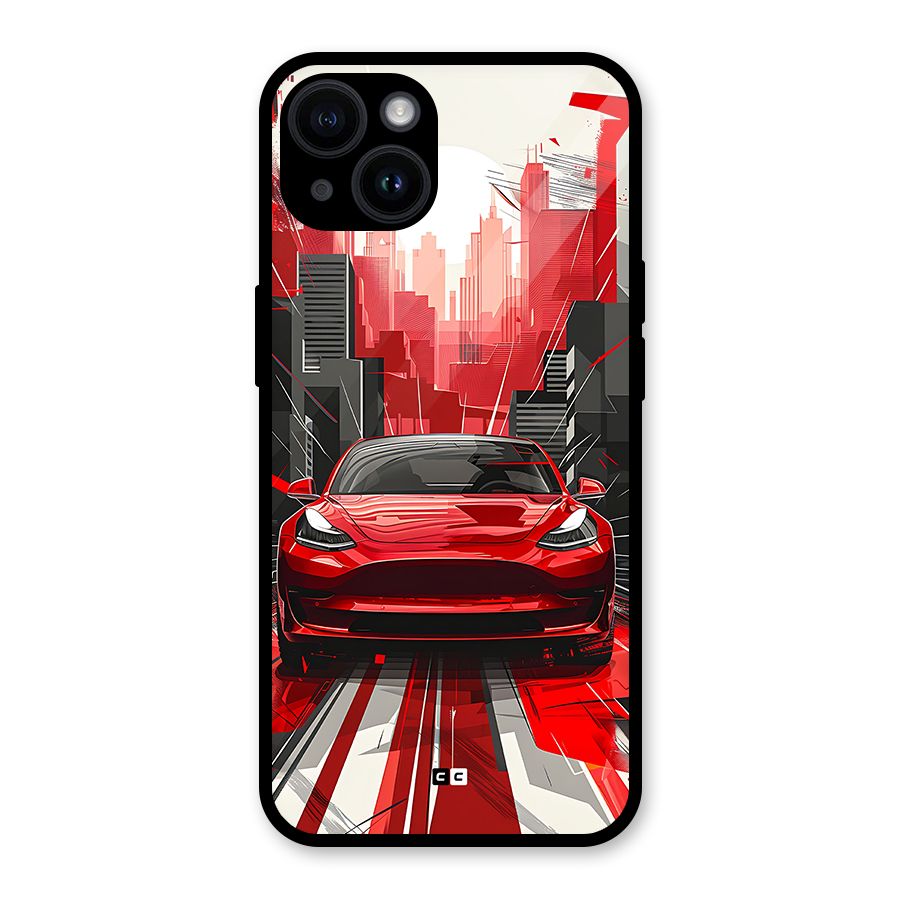 Red And Black Car Glass Back Case for iPhone 14