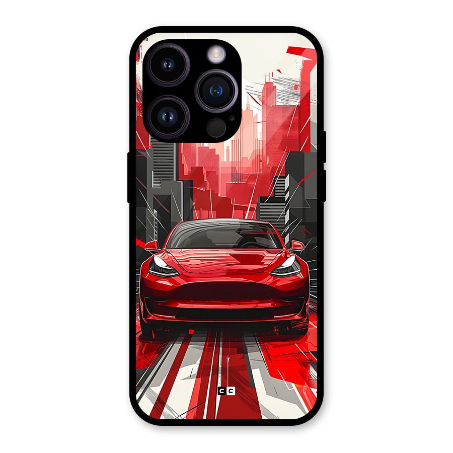 Red And Black Car Glass Back Case for iPhone 14 Pro