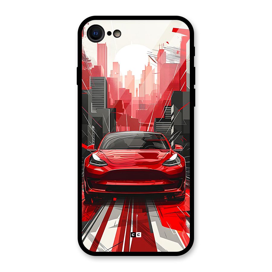 Red And Black Car Glass Back Case for iPhone 7