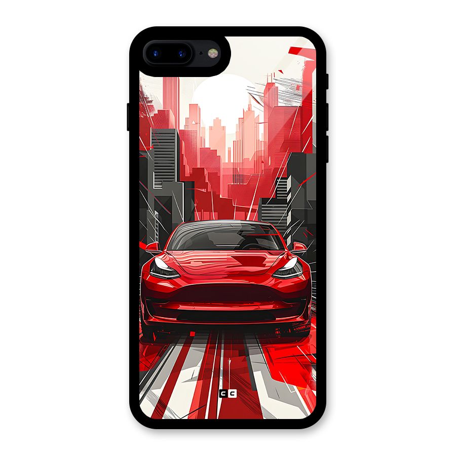 Red And Black Car Glass Back Case for iPhone 8 Plus