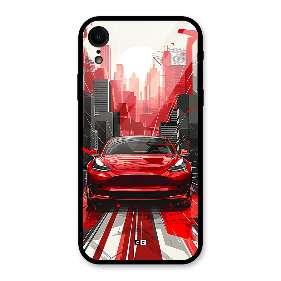 Red And Black Car Glass Back Case for iPhone XR