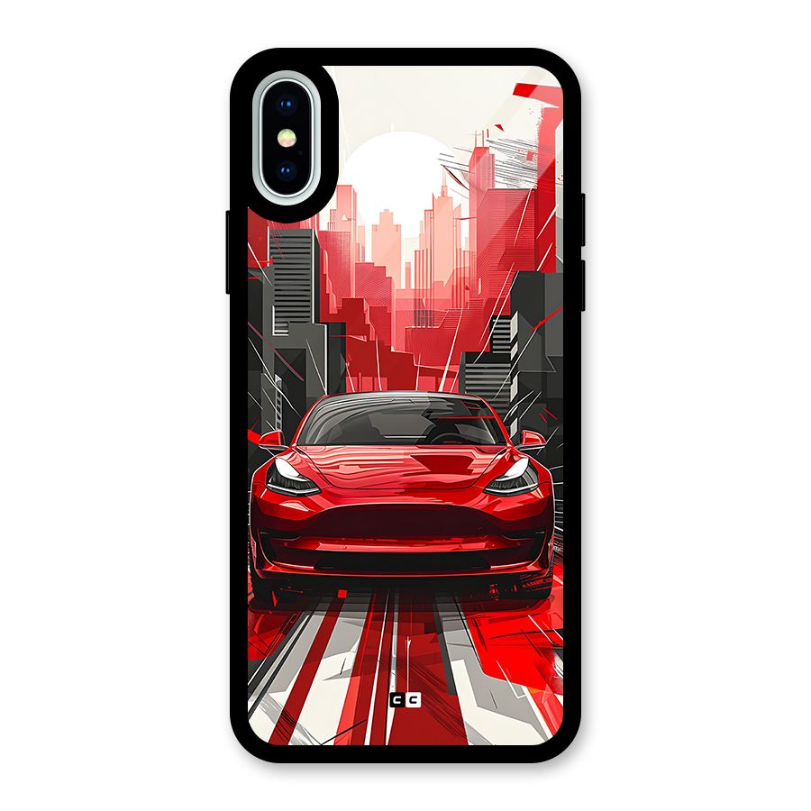 Red And Black Car Glass Back Case for iPhone XS