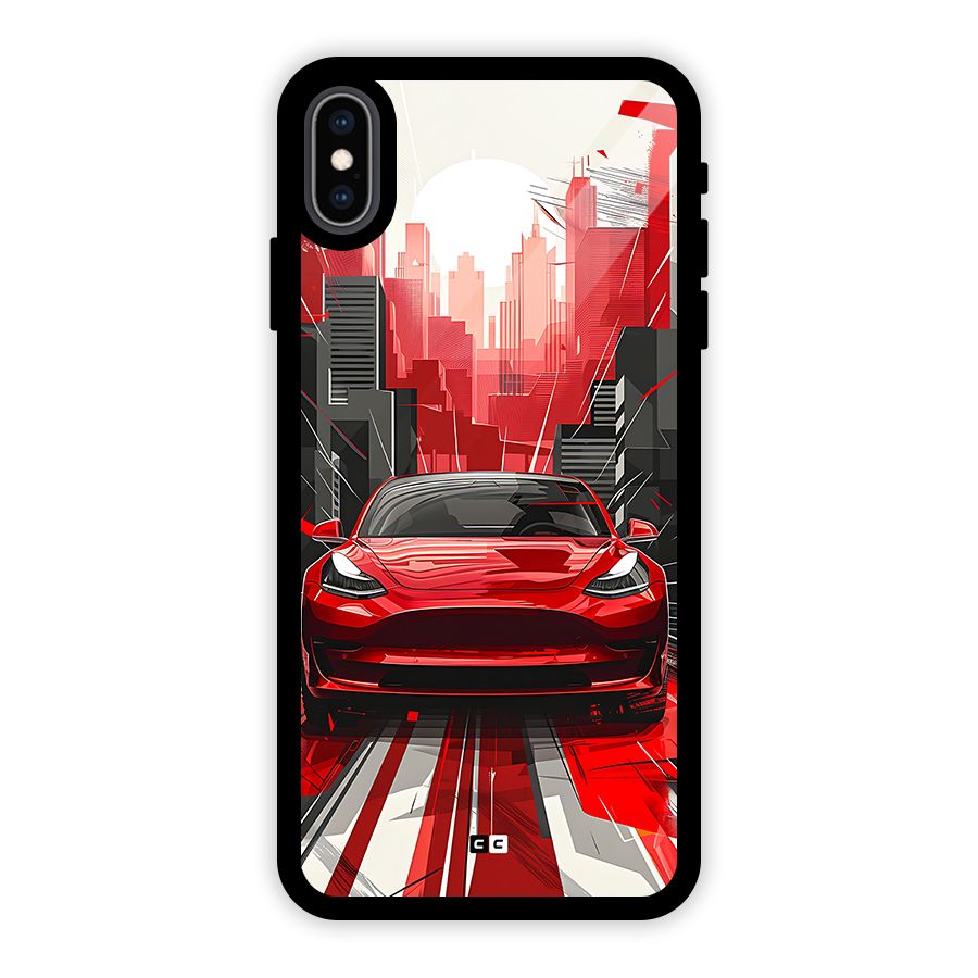 Red And Black Car Glass Back Case for iPhone XS Max