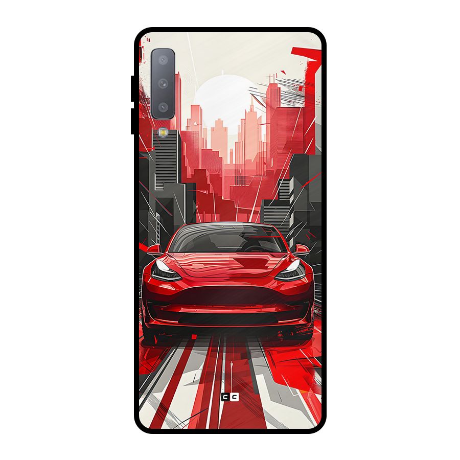 Red And Black Car Metal Back Case for Galaxy A7 (2018)