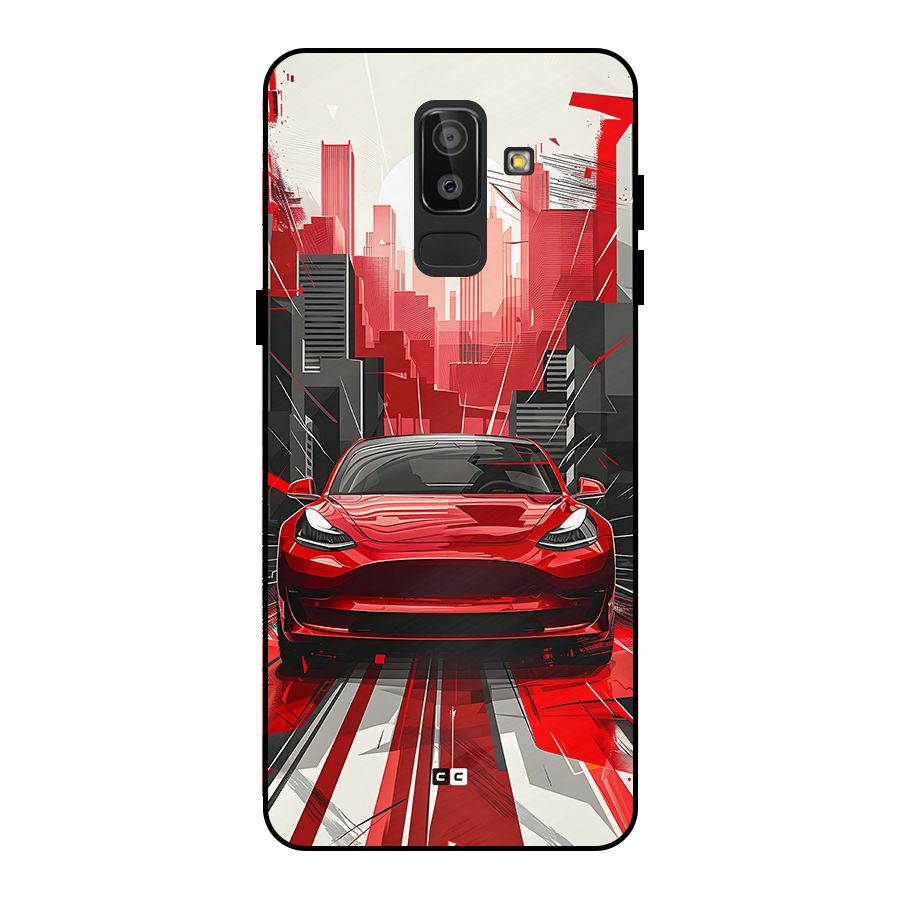 Red And Black Car Metal Back Case for Galaxy J8