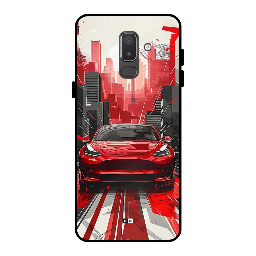Red And Black Car Metal Back Case for Galaxy On8 (2018)