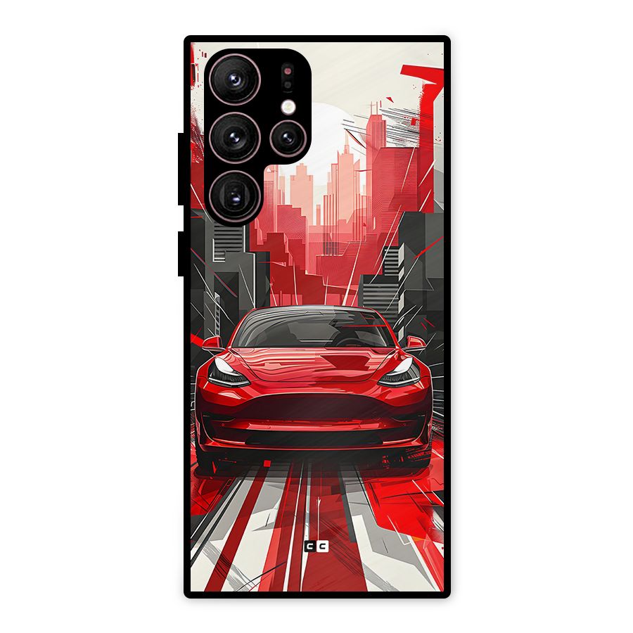 Red And Black Car Metal Back Case for Galaxy S22 Ultra 5G
