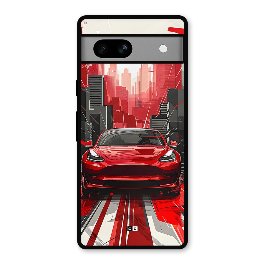 Red And Black Car Metal Back Case for Google Pixel 7a