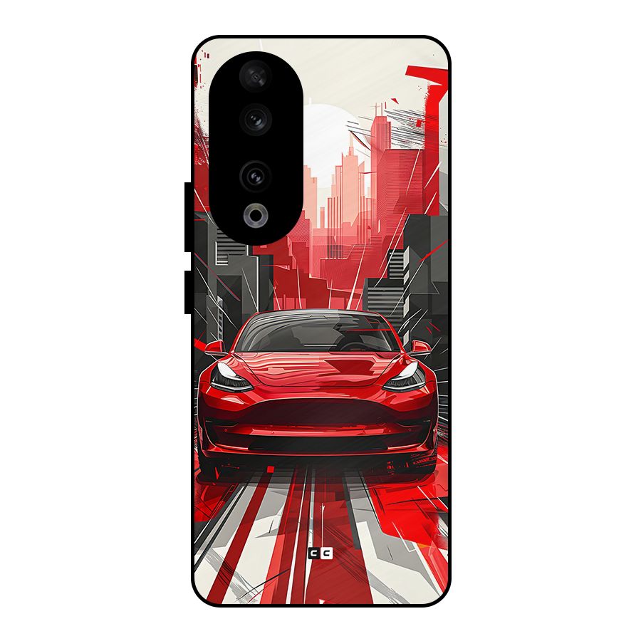 Red And Black Car Metal Back Case for Honor 90