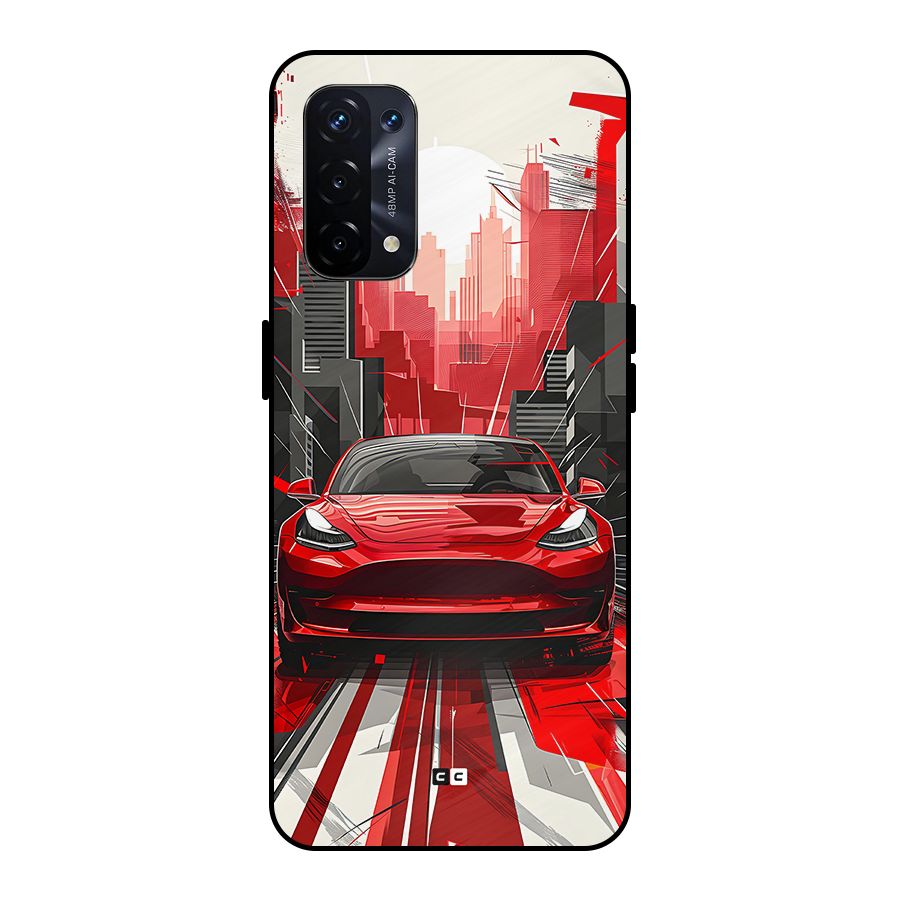 Red And Black Car Metal Back Case for Oppo A74 5G