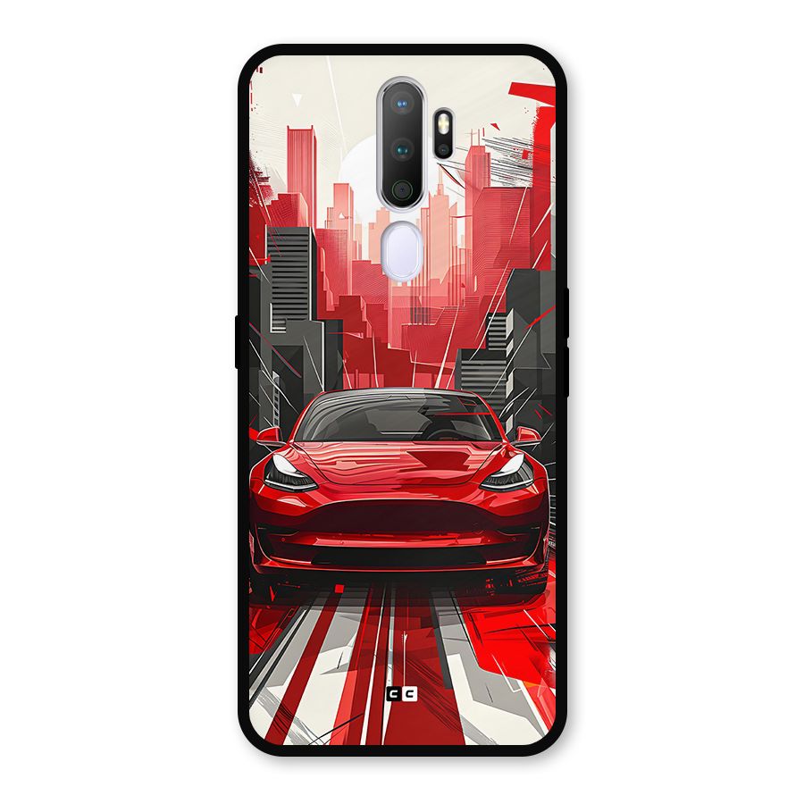 Red And Black Car Metal Back Case for Oppo A9 (2020)