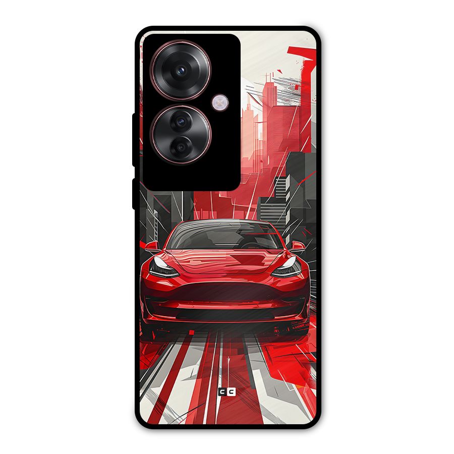 Red And Black Car Metal Back Case for Oppo F25 Pro