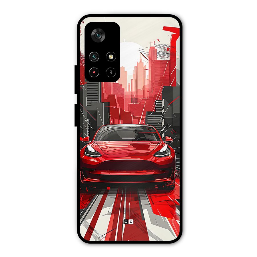 Red And Black Car Metal Back Case for Poco M4 Pro 5G