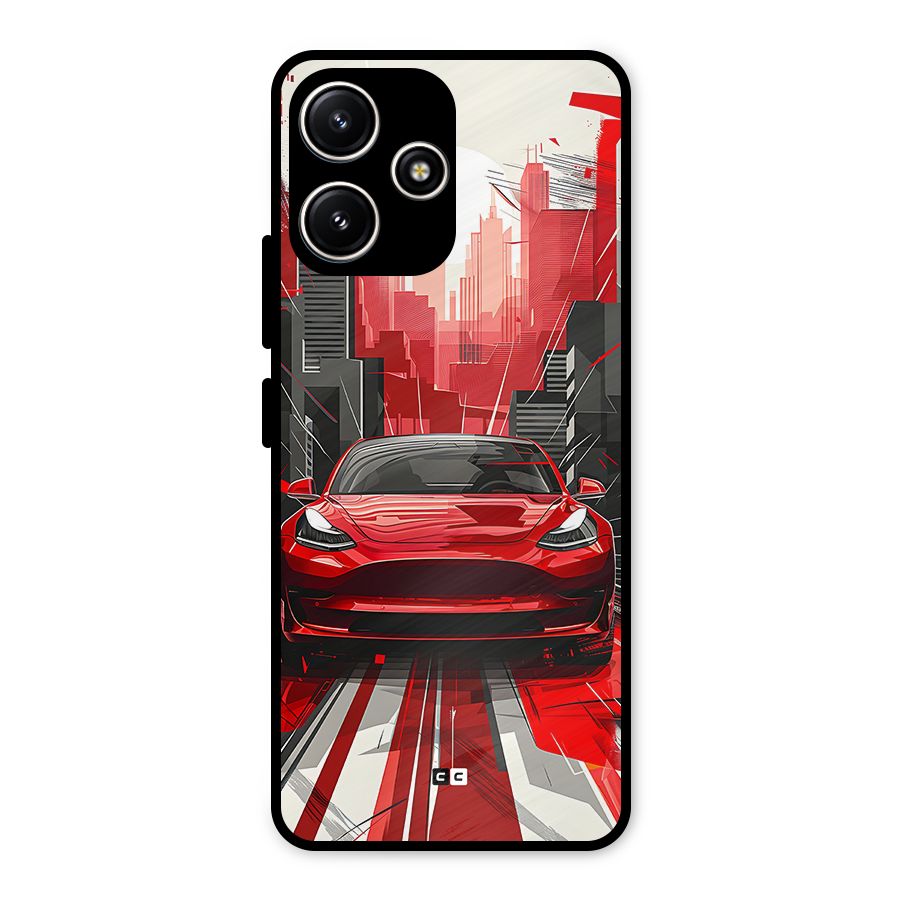 Red And Black Car Metal Back Case for Poco M6 Pro