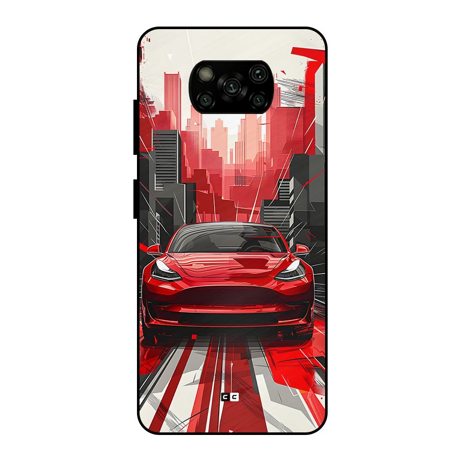 Red And Black Car Metal Back Case for Poco X3