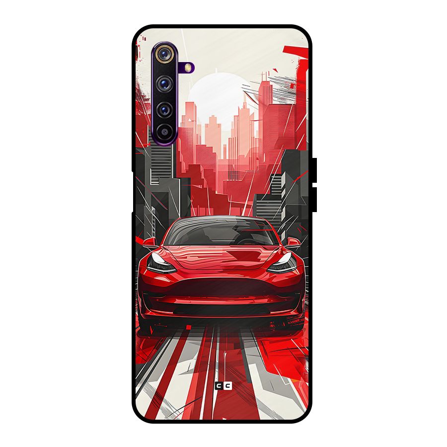 Red And Black Car Metal Back Case for Realme 6 Pro