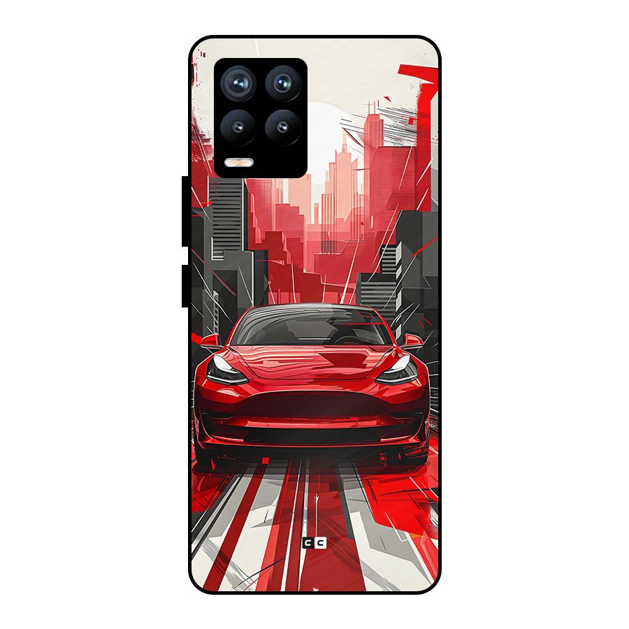 Red And Black Car Metal Back Case for Realme 8 Pro