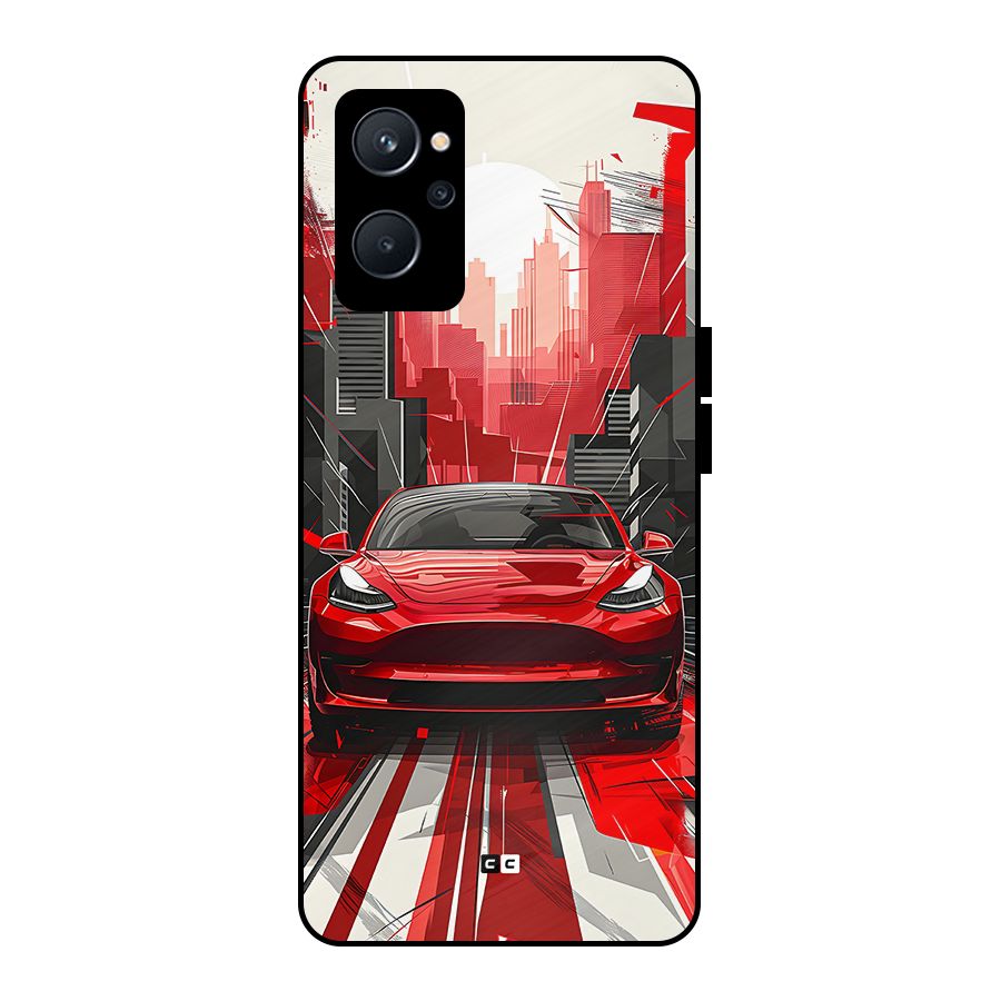 Red And Black Car Metal Back Case for Realme 9i 5G