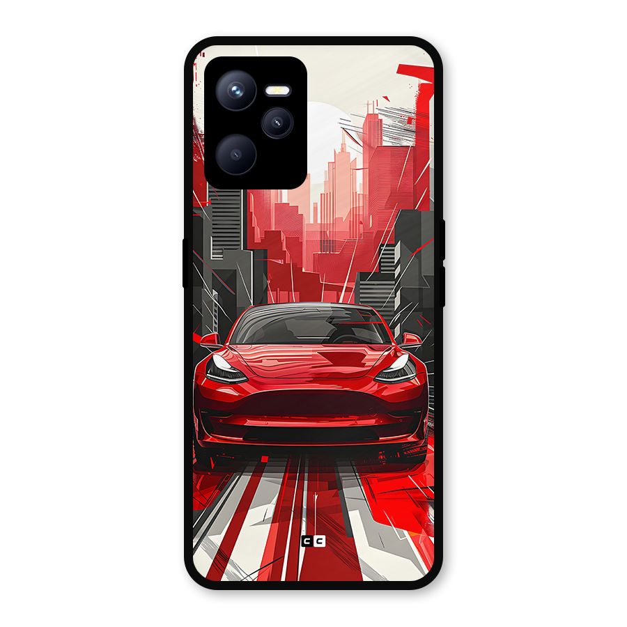 Red And Black Car Metal Back Case for Realme C35