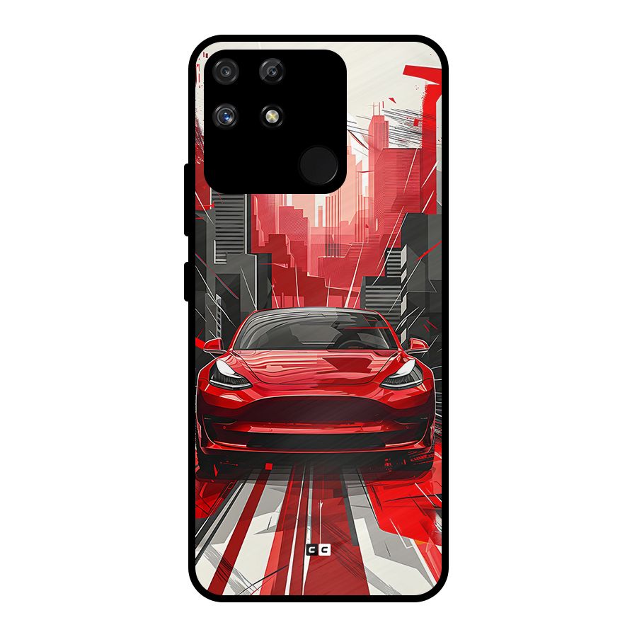 Red And Black Car Metal Back Case for Realme Narzo 50A