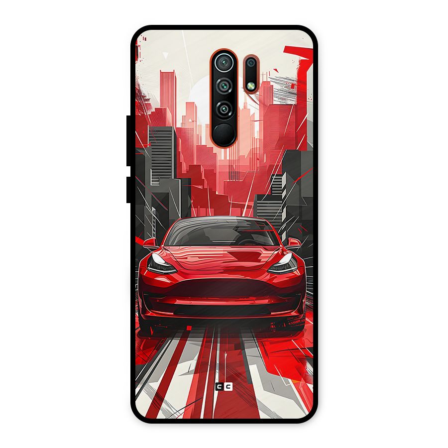 Red And Black Car Metal Back Case for Redmi 9 Prime