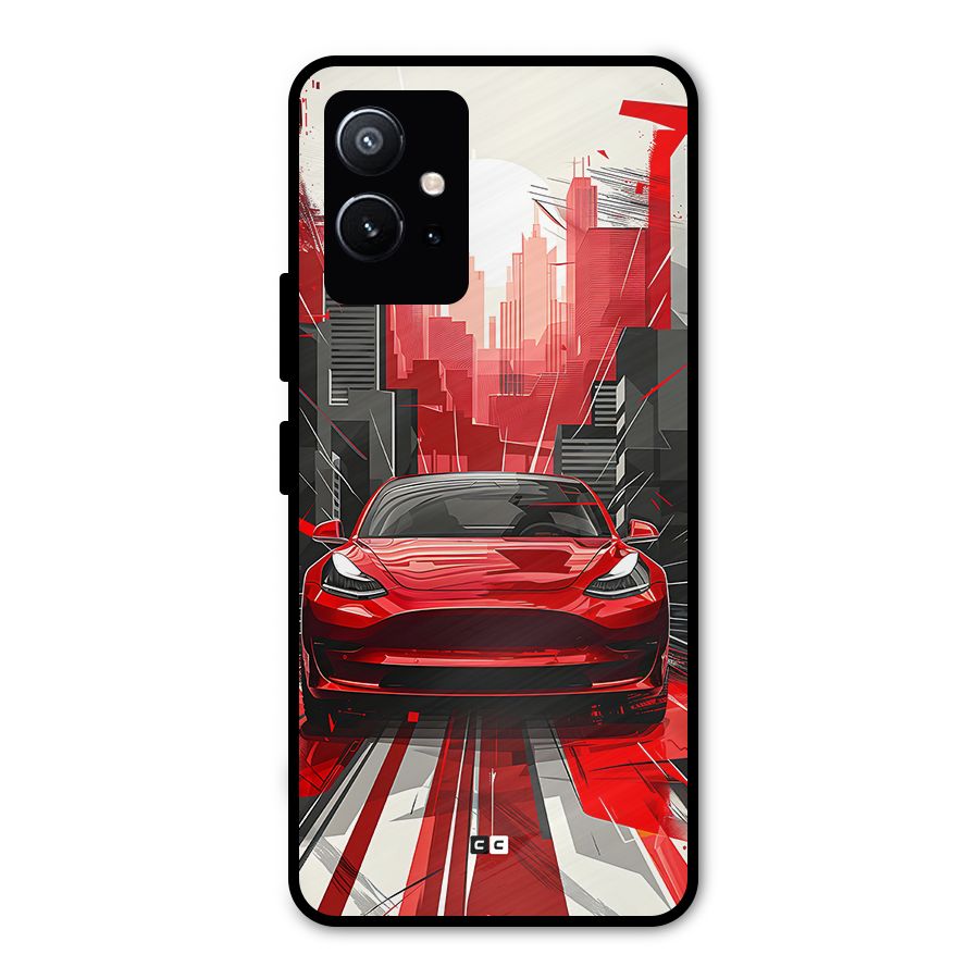 Red And Black Car Metal Back Case for Vivo T1 5G